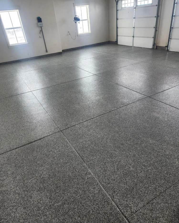Flake epoxy garage floor with window
