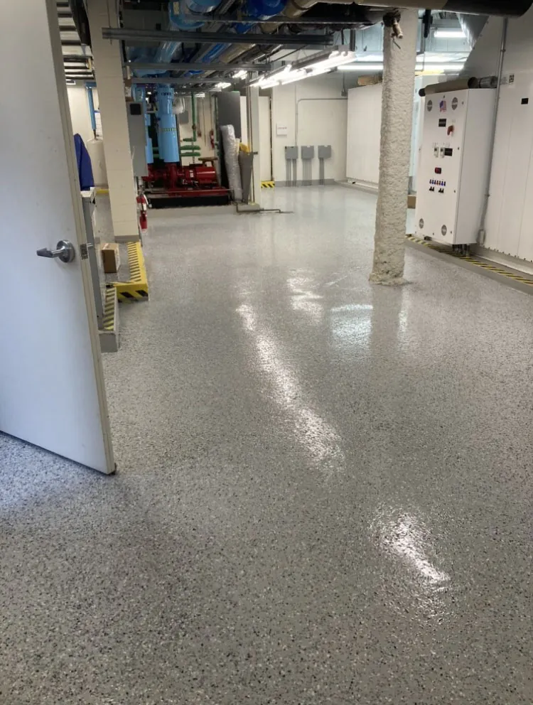 Flake epoxy floor in a commercial mechanical room