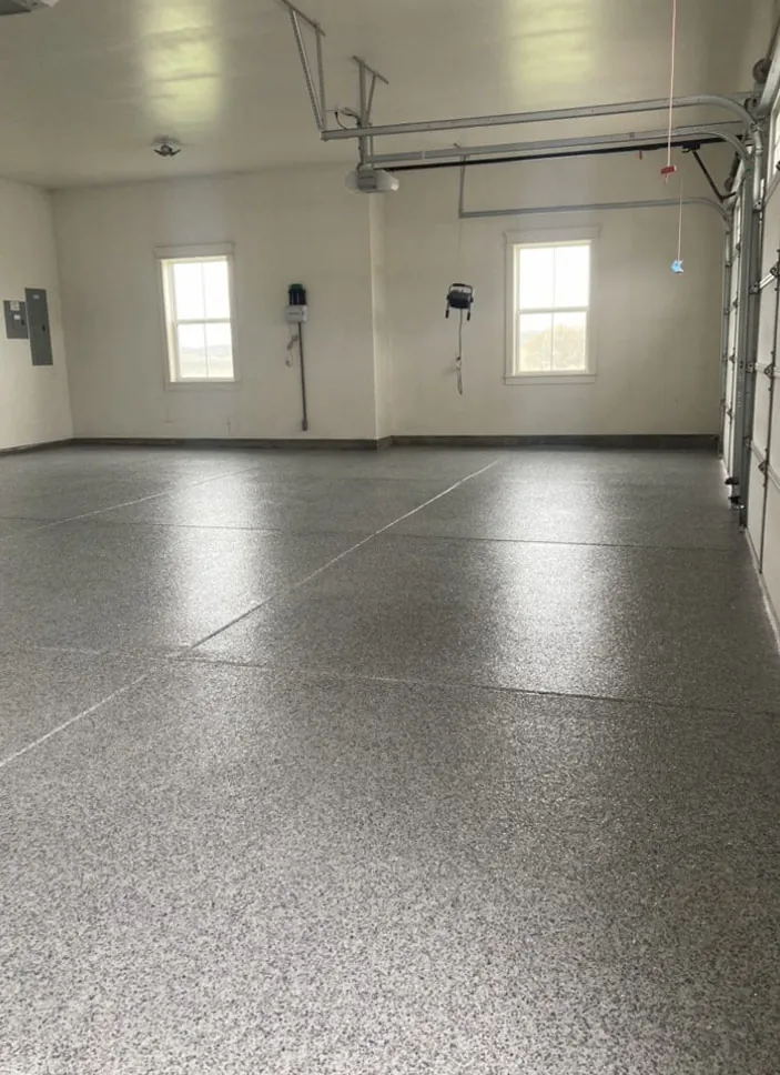 Flake epoxy floor in a commercial building with windows