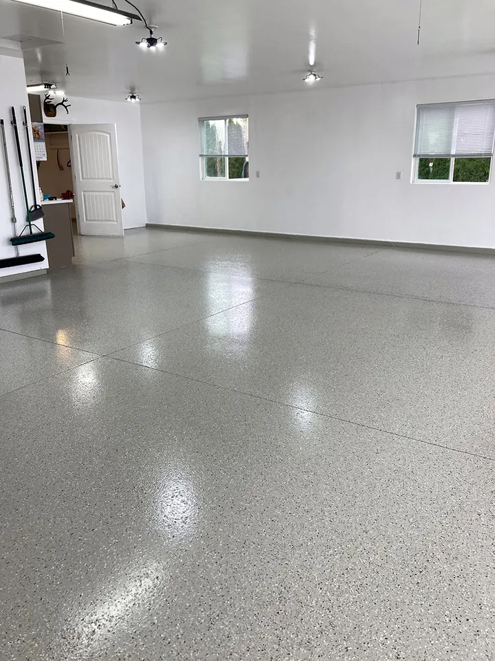 Flake epoxy garage floor with windows