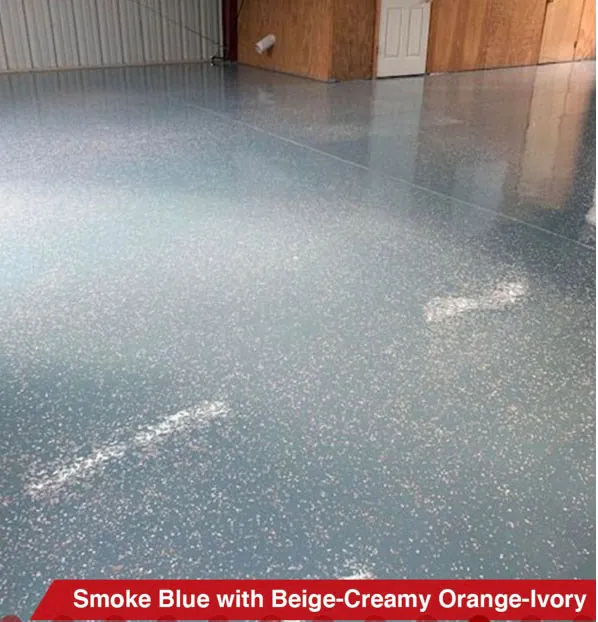 Smoke Blue epoxy with Beige, Creamy Orange and Ivory flake blend