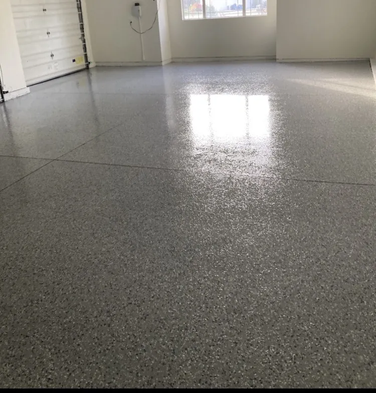 Gray flake epoxy garage floor