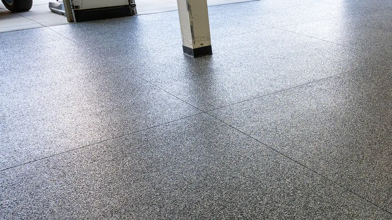 Flake epoxy floor in an automotive shop